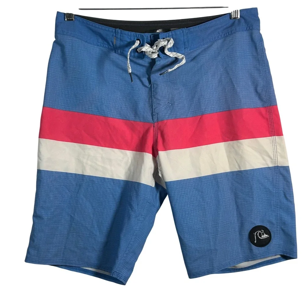 Quiksilver Highline Board Shorts Blue Pink White Men's Size 29 Swim Trunks